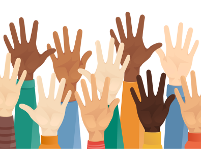 Illustration of diverse hands raised