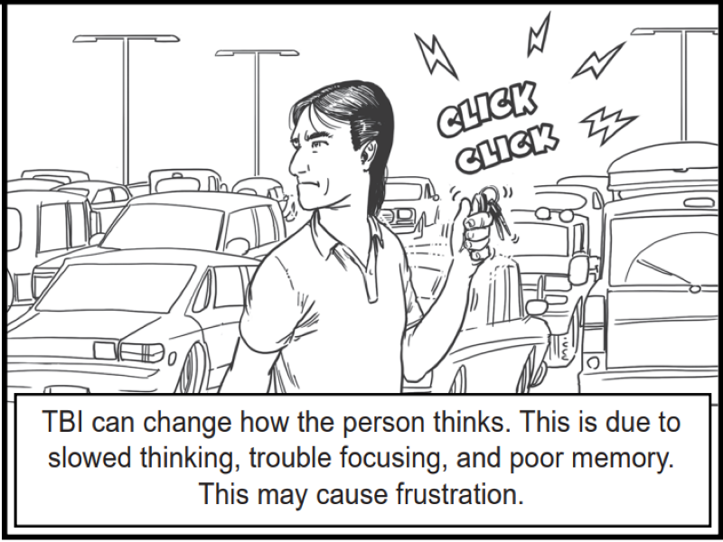 TBI can change how the person thinks. This is due to slowed thinking, trouble focusing, and poor memory. This may cause frustration. 