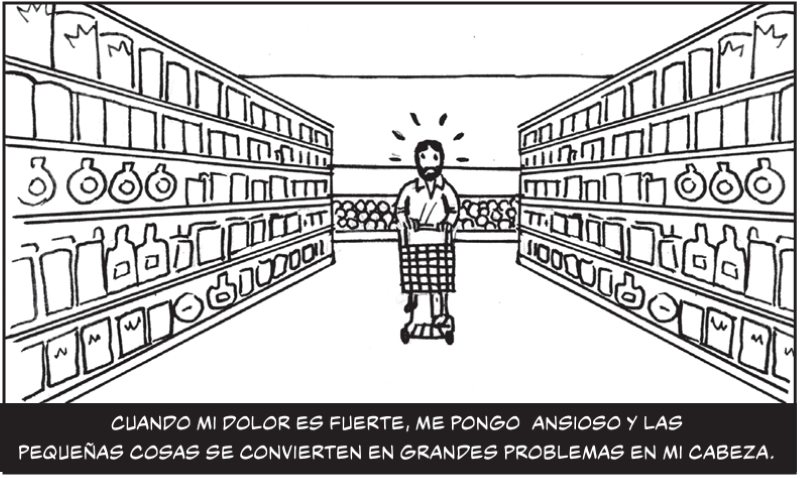 Cuando mi dolor es fuerte, me pongo  ansioso y las pequeñas cosas se convierten en grandes problemas en mi cabeza.