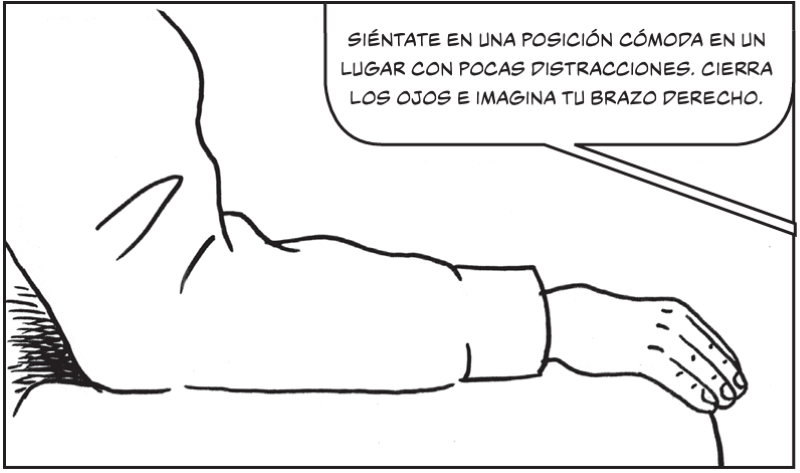 Siéntate en una posición cómoda en un lugar con pocas distracciones. Cierra los ojos e imagina tu brazo derecho. 