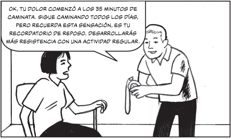 Ok, tu dolor comenzó a los 35 minutos de caminata. Sigue caminando todos los días, pero recuerda esta sensación, es tu recordatorio de reposo.