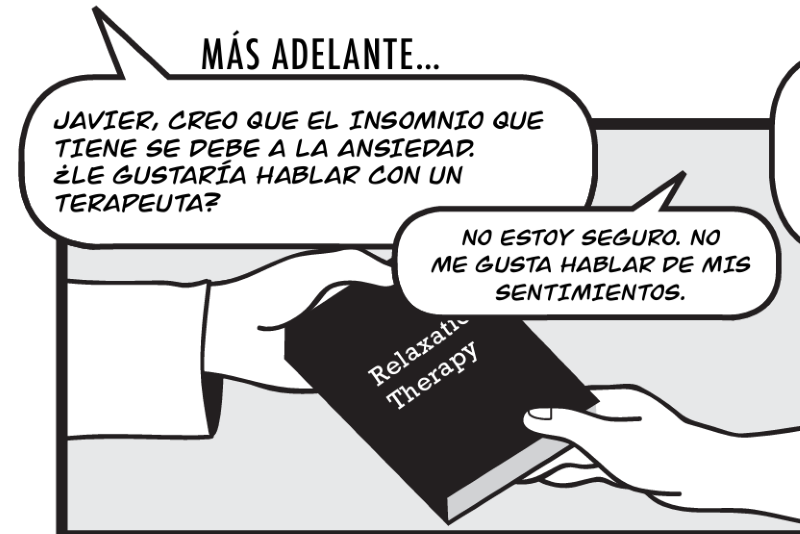 JAVIER, CREO QUE EL INSOMNIO QUE TIENE SE DEBE A LA ANSIEDAD.  ¿LE GUSTARÍA HABLAR CON UN  TERAPEUTA?