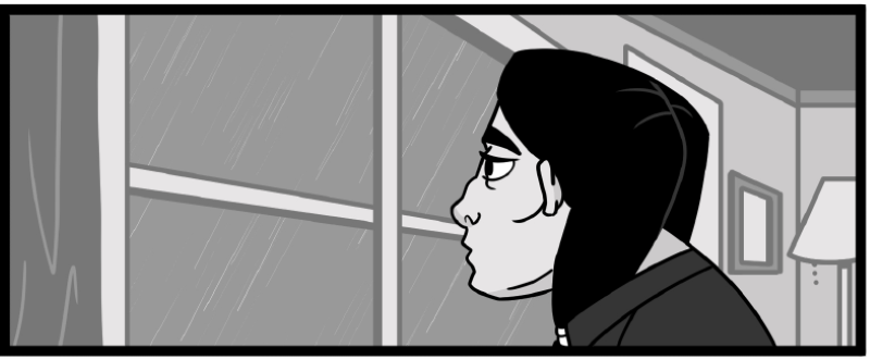 Brocky looks out a window.