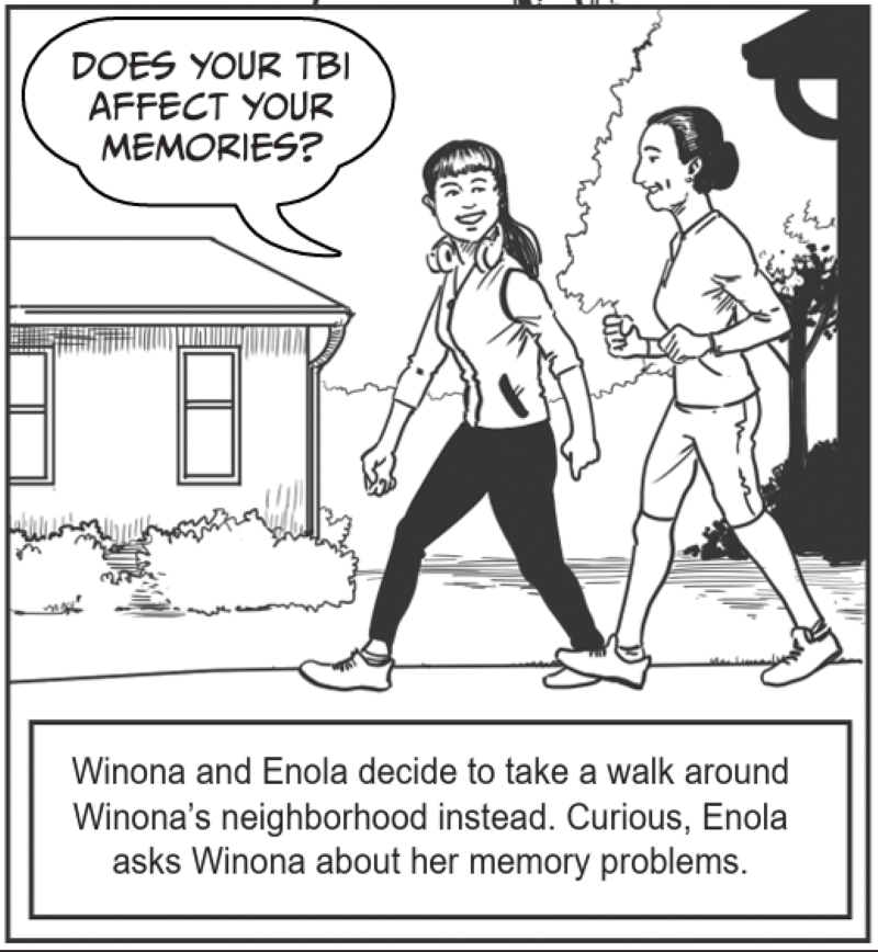 Winona and Enola decide to take a walk around Winona’s neighborhood instead. Curious, Enola asks Winona about her memory problems. 