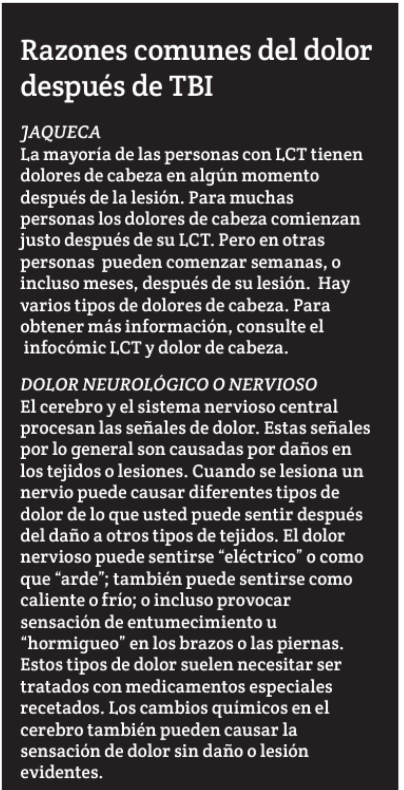 Razones comunes del dolor después de TBI 