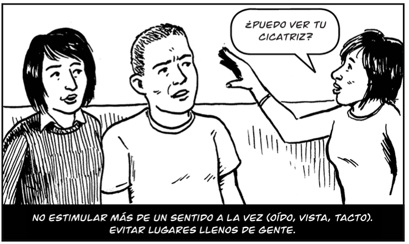 No estimular más de un sentido a la vez (oído, vista, tacto). Evitar lugares llenos de gente.