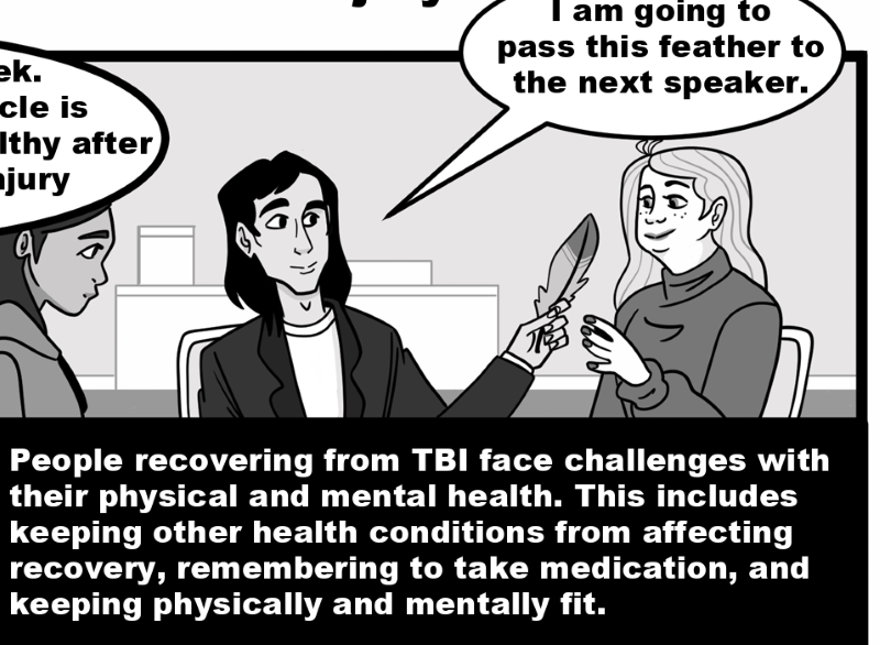 People recovering from TBI face challenges with their physical and mental health. This includes keeping other health conditions from affecting recovery, remembering to take medication, and keeping physically and mentally fit.