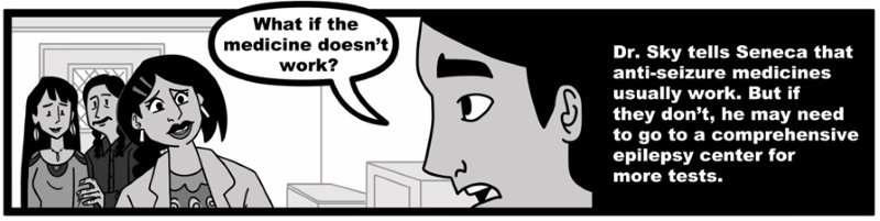 Dr. Sky tells Seneca that anti-seizure medicines usually work.