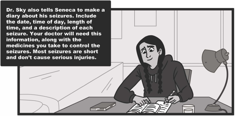 Dr. Sky also tells Seneca to make a diary about his seizures.