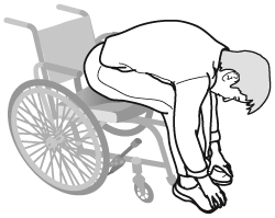 person leaning forward in wheelchair