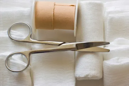 Rolls of gauze and bandages