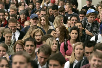 Crowd of people on busy street