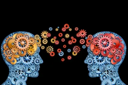 Two people exchanging ideas