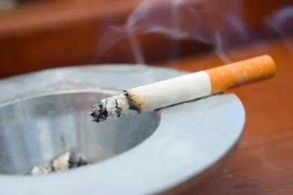 Cigarette in ashtray