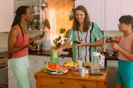 Photo of family in kitchen