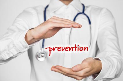 Photo of clinician with illustration of word that says PREVENTION