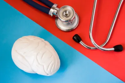 Photo of model of brain and stethoscope 