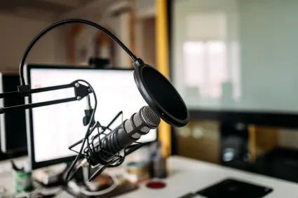 Photo of microphone and computer