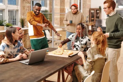 People gathered for a pizza party