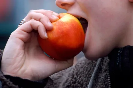person eating apple