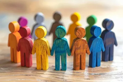blocks in shapes of people in a circle 