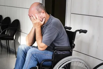 Anxious person in wheelchair