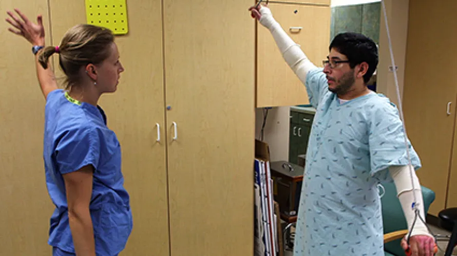 Man with burn injury in inpatient rehabilitation