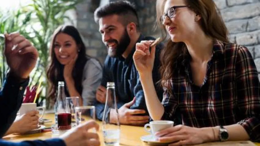 Group of friends eating together