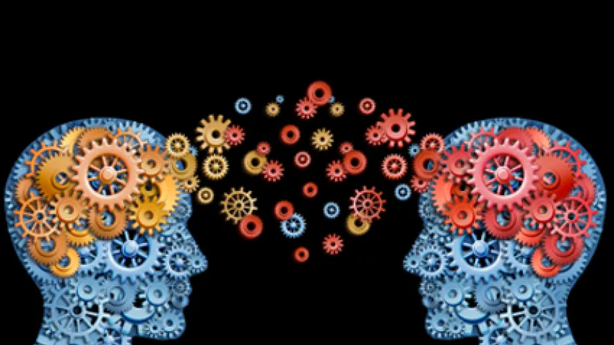 Two people exchanging ideas