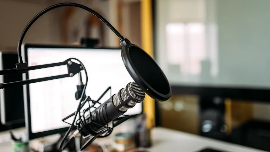 Photo of microphone and computer