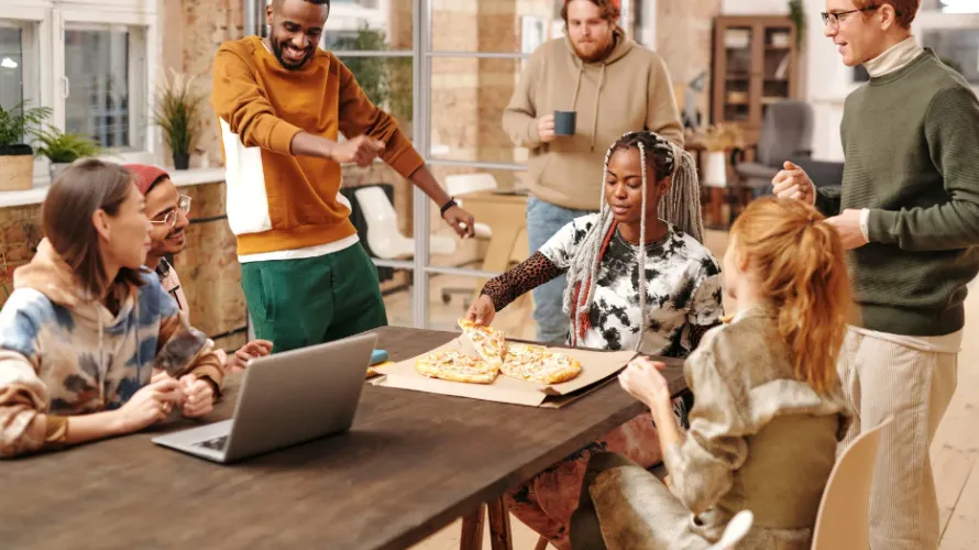 People gathered for a pizza party